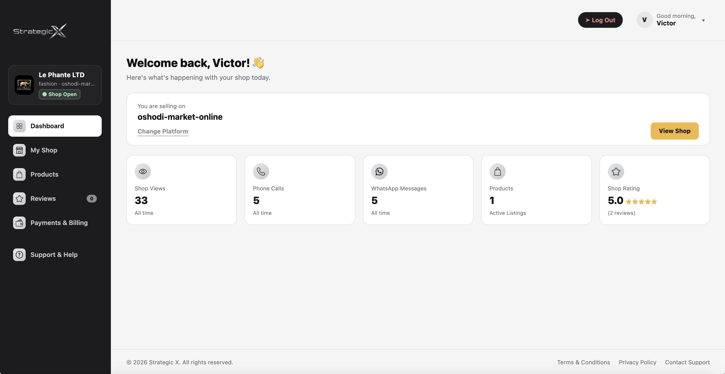 Strategic X vendor dashboard preview